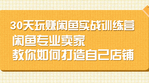30天玩赚闲鱼实战训练营，闲鱼专业卖家教你如何打造自己店铺